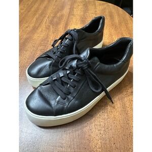 Vince Black Leather Lace Up Low Top Sneakers Women's Size 7.5